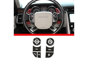 YUECHI Aluminum Alloy Car Steering Wheel Button Cover Trim Sticker For Range Rover Sport Rover Range Vogue L405 Discovery 5 2013-2019 (Black, With heating button)
