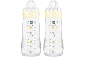 MAM Pack 2 Biberones, a partir de 6 Meses, 330ml, con Tetina X Especial Líquidos Espesos de Silicona de Fácil Aceptación, Fácil de Sostener, Fácil de Limpiar, MAM Easy Active, Neutro, Pack de 2uds