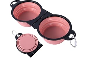 SLSON Collapsible Dog Bowls Foldable Dog Dual Bowl Travel Water and Food Bowls,Sturdy Reinforced Rim Portable Pet Feeder Cat Bowl for Walking Hiking Outdoors (pink)