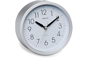 Eachui Wecker Analog Ohne Ticken mit Schlummerfunktion, Nachtlicht, Batteriebetrieben, Geräuschlos, Einfache Bedienung