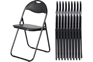 LuxNook Chaise Pliante en métal, Lot de 10 avec Rembourrage en PVC et Dossier. Chaise Pliante Confortable pour invités, Cuisine, Camping – Noir