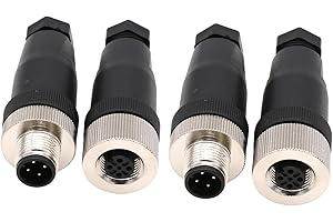 Eonvic Lot de 2 connecteurs M12 4 broches mâle et femelle, connecteur circulaire industriel à code A, capteur filaire IP67 250 V 4 A AC/DC droit