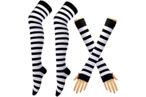 BUNDLEMALL Juego de 2 pares de guantes largos de punto a rayas hasta la rodilla para disfraz de fiesta