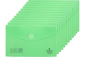 Quijote Paper World Pack 12 Sobres de Plástico Verde Pastel - Packs carpetas sobre plástico, cierre velcro, para archivar, clasificar y llevar a la escuela, oficina o universidad - 15x9.5cm