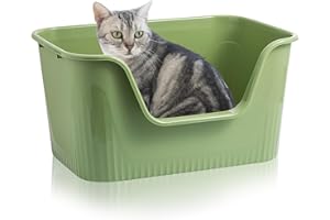 Lighterday Kuweta dla kota z wysokimi bortami, 43 × 38 × 22 cm, otwarta góra, bardzo duża kuweta dla kota, odporna na zachlapanie, plastikowa kuweta dla kotka, królika (zielona)