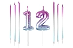 Mciskin 12. Geburtstag Dekoration - Bunte 12 Kerzen mit Rosa Lila Lange Kuchen Kerzen Kuchen Topper Dekoration für Jungen Mädchen Männer Frauen Geburtstagsfeier Hochzeit Jubiläum