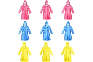 Movstriker 9 Pack Disposable Rain Poncho, Emergency Poncho Waterproof Adult with Hood and Long Sleeves, One Size Colorful Plastic Raincoats for Rain and Water Protection