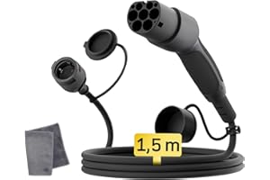 dé Adaptador Tipo 2 a Schuko 16A 1,5m Carga Fácil en estacion de Carga Coche/Wallbox 230V, IP55 para Bicicletas Eléctricas, Scooters Eléctricos y Motos No para V2L