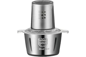 RAYPOW Picadora eléctrica de cocina 250W, cuenco de acero inoxidable 2L, 4 cuchillas de acero en espiral, robot de cocina multifunción para carne, verduras, frutas, frutos secos y especias