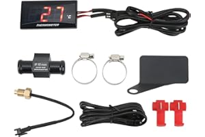 HAPIVIDA Medidor de Temperatura del Agua Para Motocicleta, Termómetro Digital LCD DC12V, Instrumento, Amperímetro, Voltímetro con Camiseta de 16mm(Rojo)
