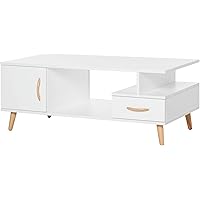 HOMCOM Beistelltisch Couchtisch moderner Kaffeetisch Stabiler Teetisch Wohnzimmertisch mit praktischer Ablage Schublade…