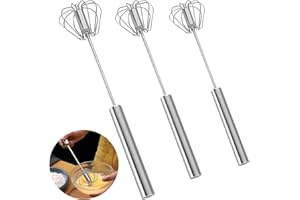HUTVD 3 Piezas Batidor Semiautomático, Batidor de Cocina de Acero Inoxidable Batidor de Mano Batidor Giratorio Juego de Batidor Más Mano de Obra y Ahorro de Tiempo para Cocinar, Revolver, Plateado