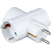 Garza - Triple Side Adapter (3 Schuko sockets) | Triple plug plug with ground socket | Child Protection | White