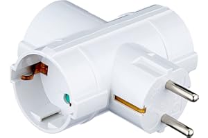 Garza - Adaptador Triple Lateral (3 Tomas Schuko) | Ladrón Triple de enchufes con Toma de Tierra | Protección Infantil | Blanco