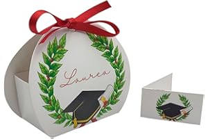 PV Grafik® Bomboniere Laurea Prime 24+24 Scatoline Portaconfetti con Bigliettini e Nastrini Rossi, Design Corona Alloro, Gadget Eleganti per Confettata (L8L)