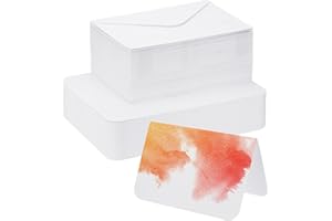 PATIKIL 50 Sets Pure Cotton Watercolor Cards 140lb/300 GSM Postcards Rounded Corners with Envelopes for Art Painting Creative Thank Notes, 4x6 Inch Foldable Size