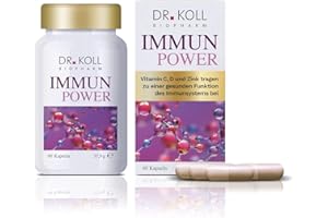 ‎DR. KOLL BIOPHARM Immun Power Dr. Koll - Nahrungsergänzungsmittel zur Stärkung des Immunsystems mit u.a. Vitamin C, D, Zink und Antioxidantien | 60 hochdosierte Kapseln | vegan und ohne Gelantine