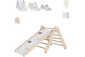 MAMOI® Triangle descalade avec Toboggan Interieur pour Enfant, Mur Escalade intérieur en Bois pour Bebe à partir de 1/2/3 an, Motricité Libre Montessori
