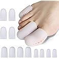 Echify Gel Toe Caps - 12 PCS Breathable Toe Protectors Sleeve Bunion Pads Cushion Big Toe Guards - Silicone Toe Covers for Protection of Ingrown Toenails Corns Calluses Blisters White
