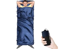 HAOYAO Sleeping Bag Liner, Soft Sleep Bag Liner with Pillow Pocket Portable Lightweight Camping Travel Sheet for Hotels, Backpacking, Camping