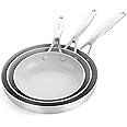 GreenPan Venice Pro Tri-Ply Stainless Steel Healthy Ceramic Nonstick, 8" 9.5" & 11" 3 Piece Frying Pan Skillet Set, PFAS-Free, Multi Clad, Induction, Dishwasher Safe, Oven & Broiler Safe