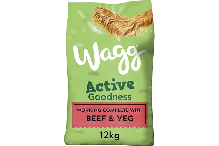 Wagg Active Goodness Complete Dry Adult Dog Food Beef & Veg 12kg - For All Active Working Dog Breeds