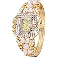Weicam Women Bracelet Square Dial Quartz Bangle Wrist Watch Lady Diamond Pearl Jewelry Watches Gold Color, Gold, Modern