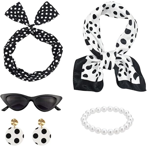 Set Accessori Anni '50 - Sciarpa, Fascia, Orecchini Da Gatto E Occhiali, Per Feste E Costumi - Foto 5