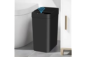 CISSIYOG Elektryczny plastikowy kosz na śmieci z pokrywką, 12 l, czarny, wąski, do łazienki, kuchni, biura, cichy, wodoszczelny, inteligentny kosz na śmieci