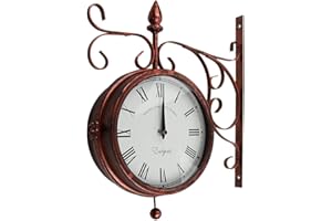 Timelike Outdoor Garden Wall Clock Double Sided Cockerel And Bell With Station Bracket, Outdoor Hanging Vintage Quartz Iron Art Retro Wall Clock For Home Decor (Double face-Copper)