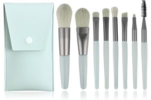 WitBicg Pinceaux Maquillages Yeux, 8 Pièces Pinceau Fond De Teint Nettoyant Pinceaux Maquillage Pinceau Blush Pinceau Fond De Teint Fluide Professionnel Set (Turquoise + étui En Cuir)