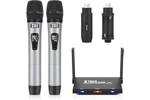 XTUGA U500 Système de Microphone sans Fil Rechargeable, Double Microphone Dynamique sans Fil, 262ft pour l'église, Les Mariages, Le karaoké et Les événements