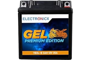 Electronicx GEL YB3L-B Motorradbatterie 12V 3Ah 35A – wartungsfreie Gel-Starterbatterie, versiegelt, auslaufsicher, vibrationsfest – kompakte Hochleistungsbatterie für Roller, Moped, Motorrad, Scooter