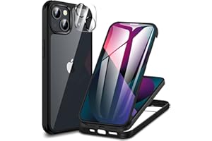 CENHUFO Coque iPhone 13, avec Protection écran Verre Trempé et Protecteur Caméra [9H HD] 360° Antichoc Housse Double Face Téléphone Case Transparent Portable Intégrale Etui pour iPhone 13 - Noir