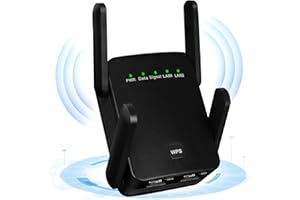 DITTYBUY WiFi Extender Booster 1200Mbps, WiFi Range Extender, Wireless Signal Booster with External 4*2dBi Dual-Band Antennas, WiFi Booster Dual Band 2.4GHz & 5.8GHz, Internet Booster Up to 3000sq.Ft (Black)