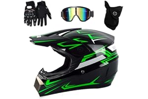 UIGJIOG Motocross Helm mit Brillen Maske Handschuhe, Herren Damen Motorrad-Helm Off-Road Downhill-Enduro-Helm-ATV-MTB-BMX Dirt Bikes Quad Motorräder Full-Face Schutz-Helm