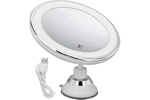 ‎PONGNAS 10x Powiększające Podświetlane Lusterko do Makijażu z 22-elementowymi Diodami LED, Przyssawkowe Lusterko do Makijażu z 3 Kolorowymi Trybami ściemniania Oświetlenia do Domu łazienka Prysznic