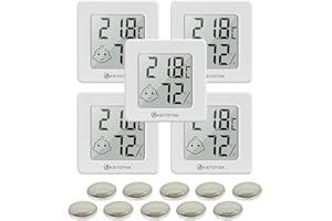 KETOTEK 5 Pack Room Thermometer Indoor Hygrometer Digital Mini Humidity Meter Temperature Monitor with Climate Indicator for Baby Room Greenhouse