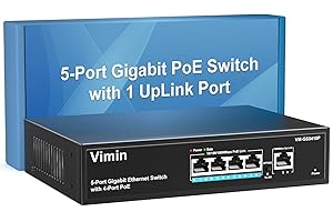 VIMIN 4 Port Gigabit PoE Switch with 1 Uplink Gigabit Ports, 5 Port Unmanaged Ethernet PoE Switch with 72W Power, Support IEEE802.3af/at, VLAN, Metal Housing, Desktop or Wall-Mount, Plug & Play