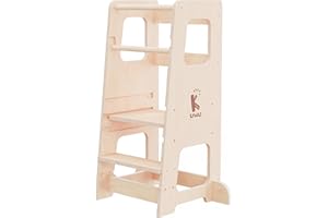 KYWAI® Tour d’Observation Enfant Premium, Tour d'Observation Montessori – Hauteur 90 cm pour Cuisines Européennes, Design Robuste, Double Sécurité – Marque Engagée pour la Reforestation (Bois Naturel)