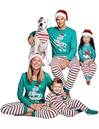 FastDirect Conjunto Pijamas Familia Navidad a Juego con Dos Piezas Top Manga Larga Pantalones Rayas