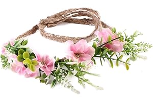 ‎EVER FAIRY Ever Fairy Tieback Blume Krone Blume Stirnband Baby Mädchen Kleinkind Waldgrün Blatt floral Krone Kranz (Rosa)
