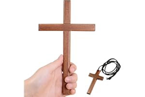 YI Boutique Wood Wall Cross, Christian Wooden Cross, 8" Handmade Decor Christian Gift, Wooden Crosses, with Crosses Necklace, Wall Crucifixes