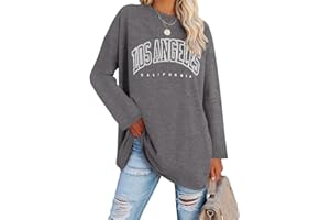 Ebifin Oversize T Shirt Damen Vintage Kurzärmeliges Rundhals Los Angeles Oberteile Tops Casual Lockere Basic Sommer Tee Shirts Bluse.