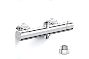 Solepearl Mitigeur Douche Thermostatique 2 Sorties, Robinet en laiton, Douche Double haut G3/4 BSP (26.4 mm) + bas G1/2" BSP (21 mm)