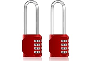 ZHEGE Candado Largo, Candado Taquilla 4 Digitos para Gimnasio, Almacenamiento, Candado Combinacion Exterior para Puerta, Cobertizo, Valla, Garaje, Contenedor (2 Piezas, Rojo)