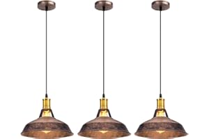 iDEGU 3 Pezzi Lampadario a Sospensione Vintage Industriale 27cm Lampada da Soffitto in Metallo E27 Retro Lampada a Sospensione per Cucina Soggiorno Sala da Pranzo (Ruggine)