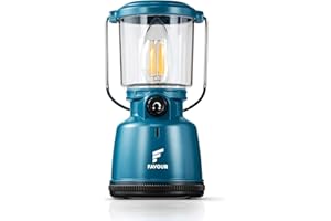 FAVOUR Lampara Camping Retro Filamento LED | Linterna Camping recargable | Farol LED Impermeable y Robusta IP64, Iluminación regulable, Modo Luz de Vela | Iluminación Carpa 360 Grados, gancho integrado