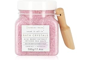 Sunday Rain Luxury Nourishing Bath Crystals, Vegan & Cruelty-Free with Vitamin Rich Acai Berry Extract & Natural Sea Salts, 500g