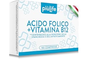 +LIFE Acido Folico 400 μg Con B12 160 Compresse PiùLife, 1 Al Giorno, Folina Integratore Acido Folico E Vitamina B12, Energia Contro Stanchezza E Affaticamento, Mamma